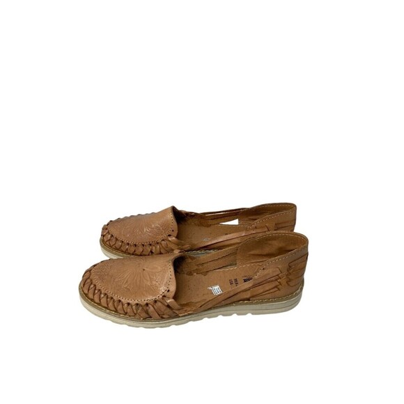 Los 2 Carnales Flats Women's Size 7 Tooled Leather Sunflower Handmade Mexico - Picture 2 of 10